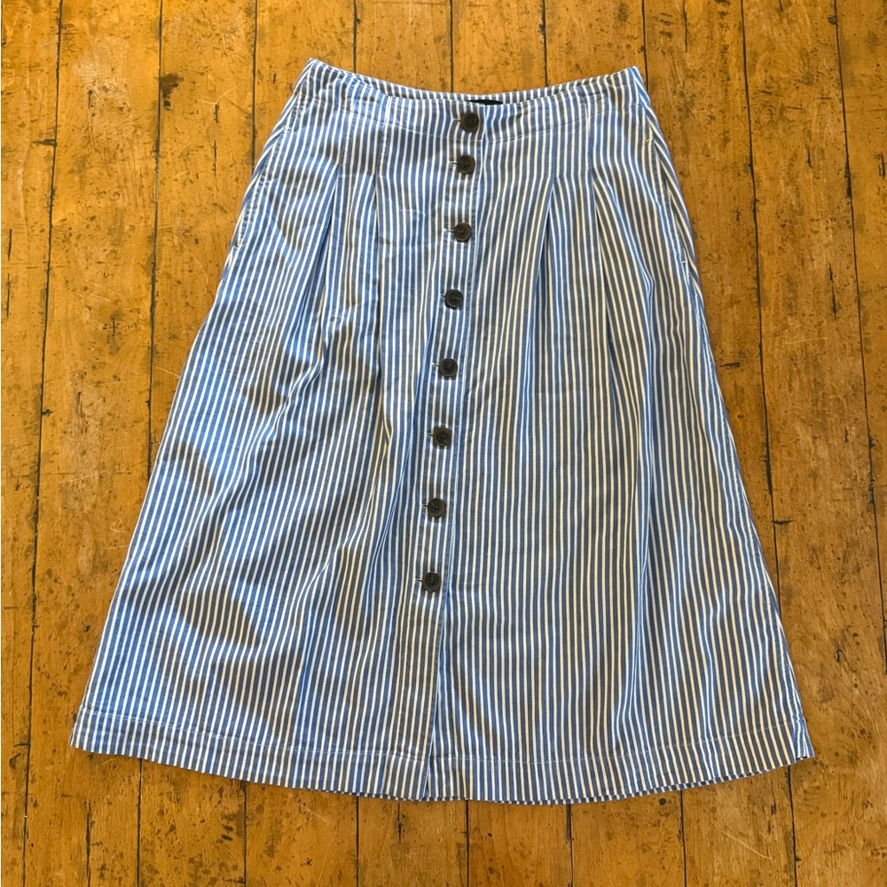 Blue & White Striped Midi Skirt